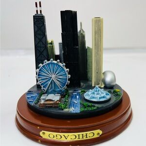 Chicago Skyline Miniature Sculpture - Blue, Black & Silver Desk Art